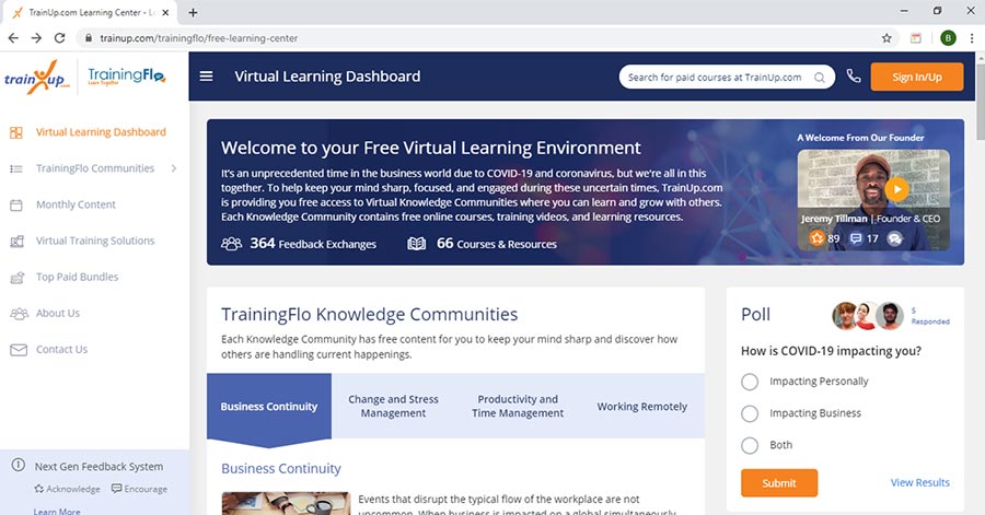 TrainUp.com Learning Center Dashboard